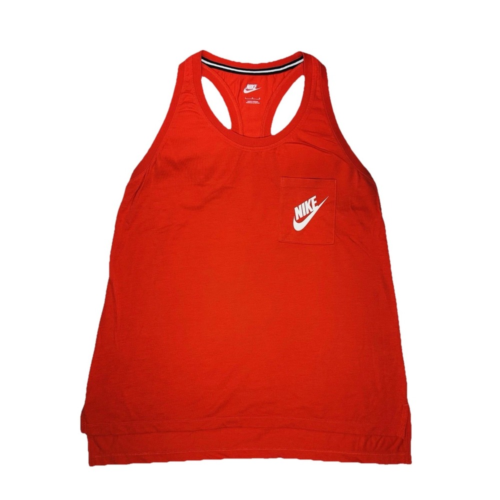 Nike Red Racerback Tank Top Pocket Spell Out Logo Swoosh Size Large